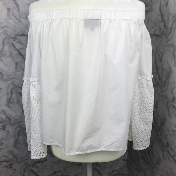 White Eyelet Bell Sleeve Off Shoulder Top - Picture 3 of 7
